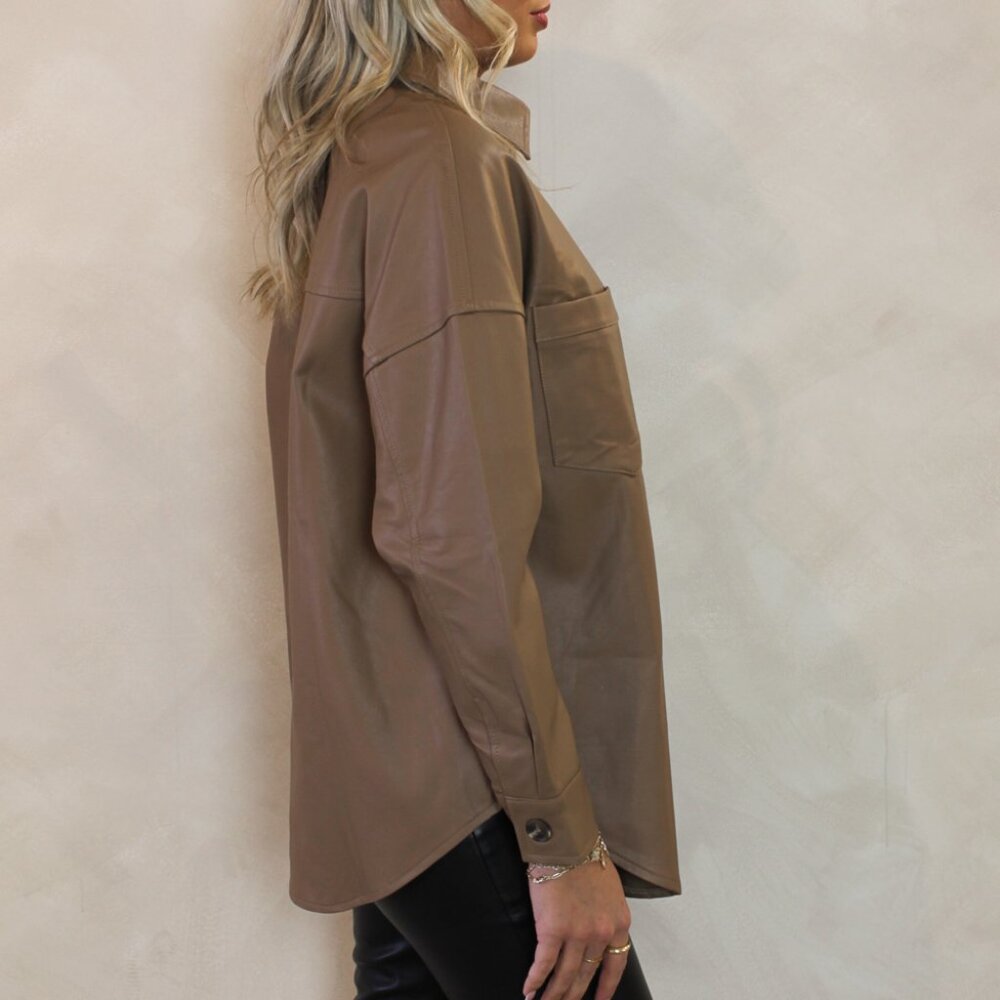 Brown Leather Button Down Shacket | Large NWT - image 3